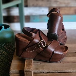 Brown leather wedge sandal
